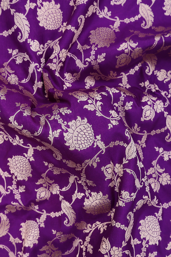 Banarasi Silk Saree In Purple With Floral Design