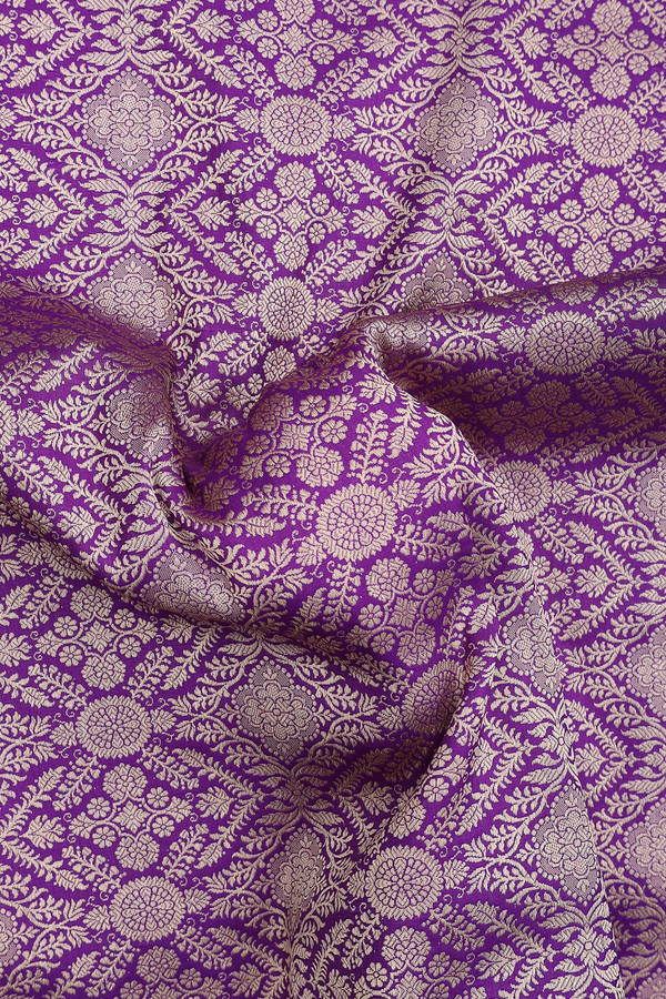 Banarasi Silk Saree In Purple With Floral Design