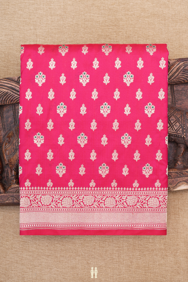 Banarasi Silk Saree In Rani Pink With Floral Buttas
