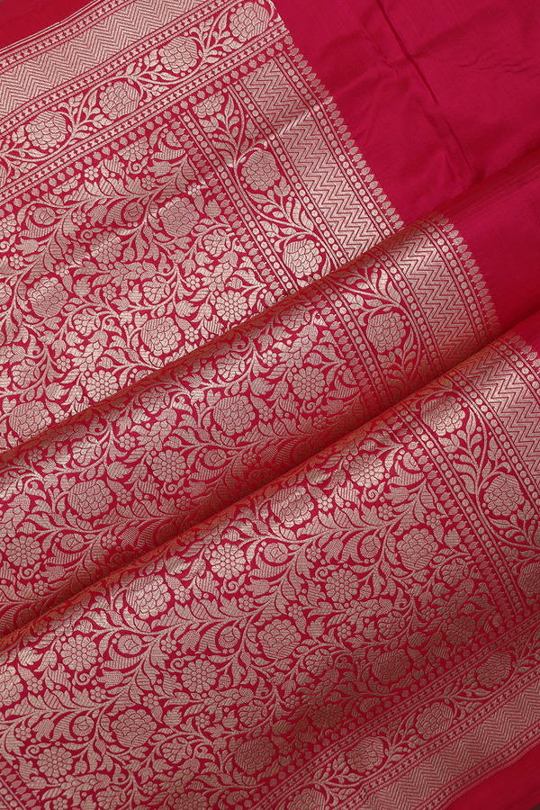 Banarasi Silk Saree In Rani Pink With Floral Buttas