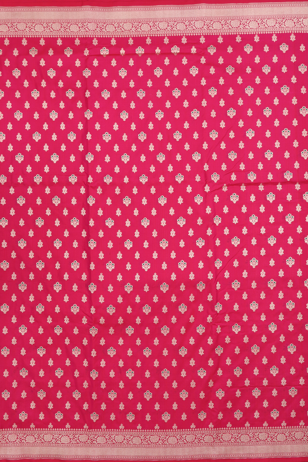 Banarasi Silk Saree In Rani Pink With Floral Buttas