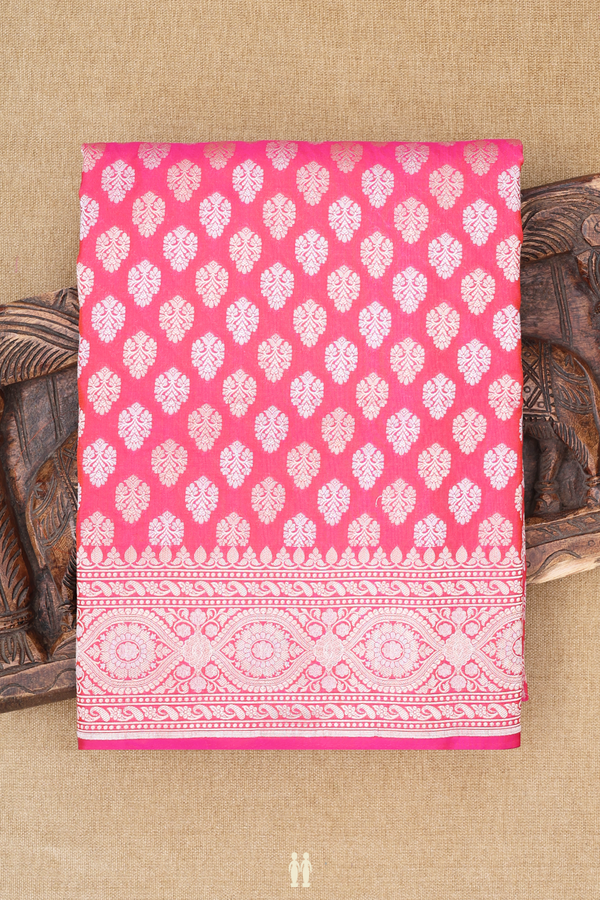 Banarasi Silk Saree In Rani Pink With Zari Buttas