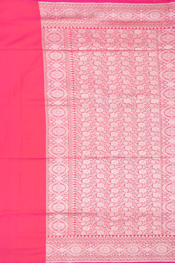 Banarasi Silk Saree In Rani Pink With Zari Buttas