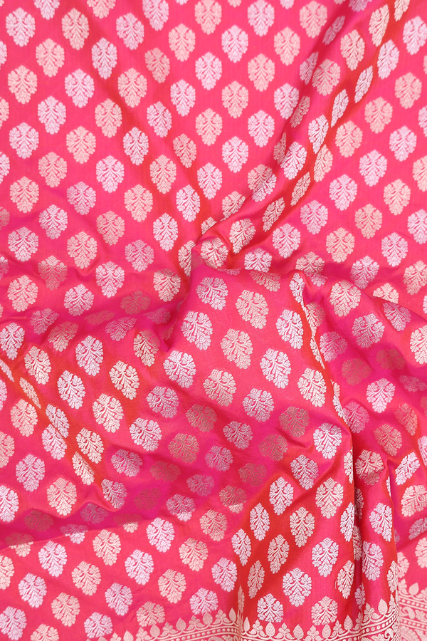 Banarasi Silk Saree In Rani Pink With Zari Buttas