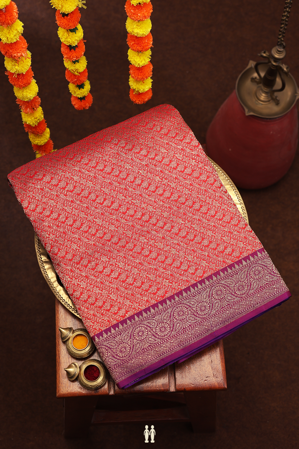 Banarasi Silk Saree In Red With Diagonal Design