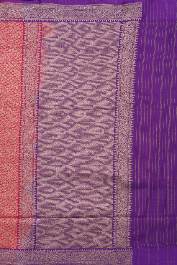 Banarasi Silk Saree In Red With Diagonal Design