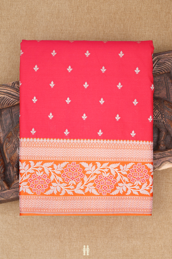 Banarasi Silk Saree In Reddish Pink With Zari Buttis
