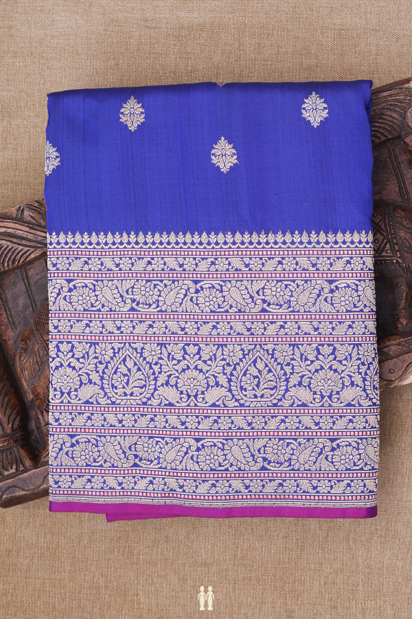Banarasi Silk Saree In Royal Blue With Zari Buttas