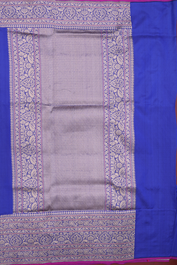 Banarasi Silk Saree In Royal Blue With Zari Buttas