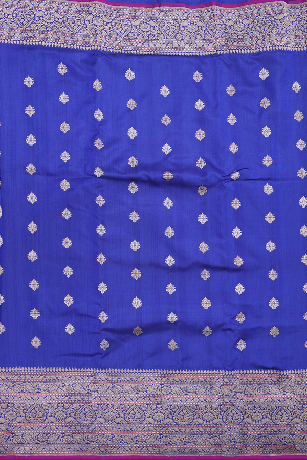 Banarasi Silk Saree In Royal Blue With Zari Buttas