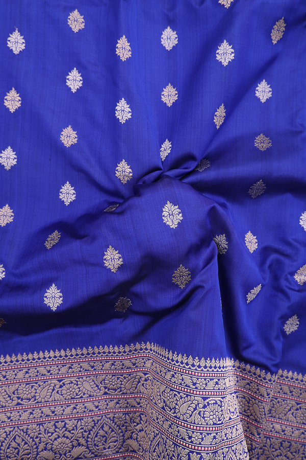 Banarasi Silk Saree In Royal Blue With Zari Buttas