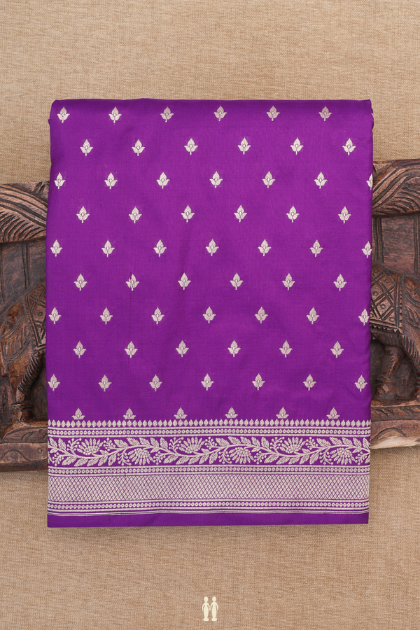 Banarasi Silk Saree In Royal Purple With Floral Buttis