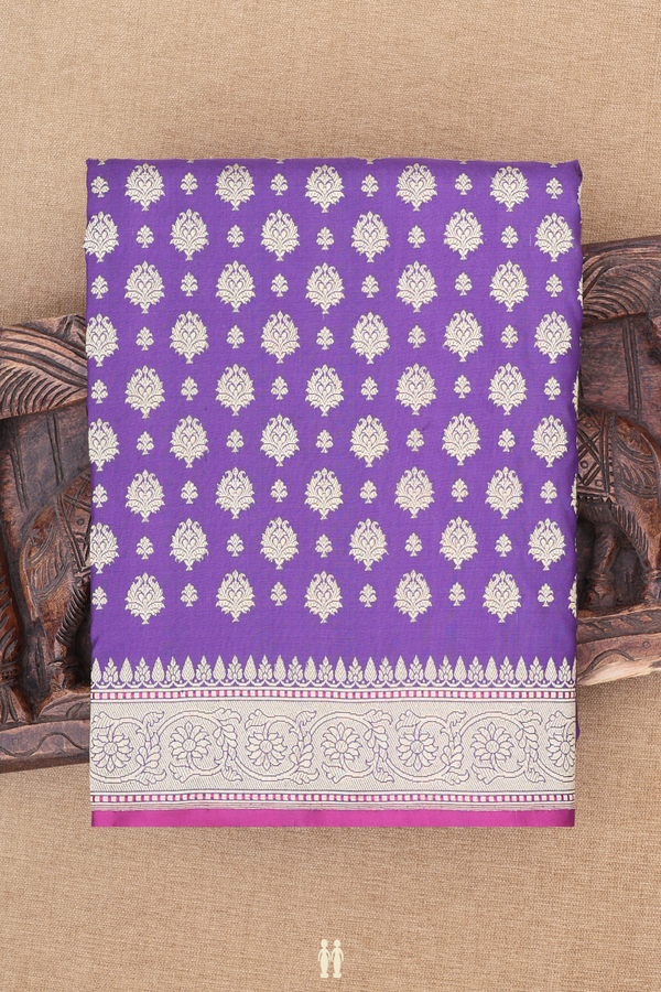 Banarasi Silk Saree In Royal Purple With Zari Buttas