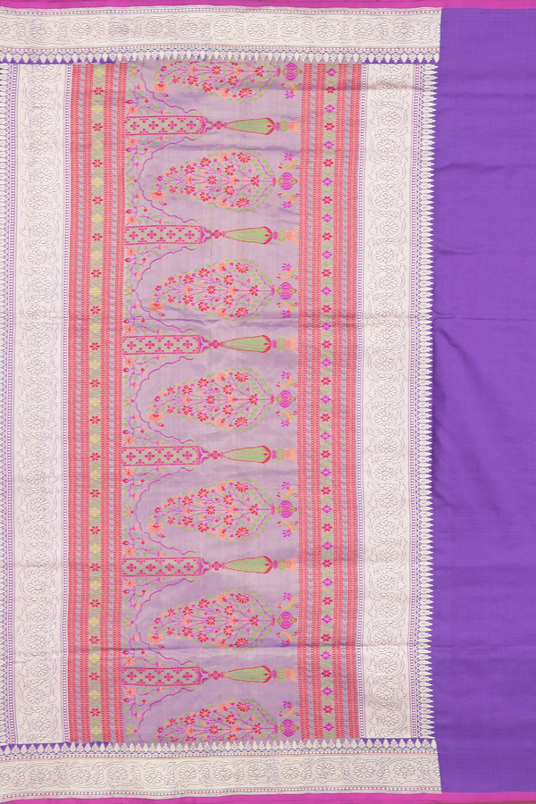 Banarasi Silk Saree In Royal Purple With Zari Buttas