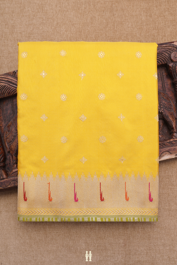 Banarasi Silk Saree In Royal Yellow With Floral Thread Butti