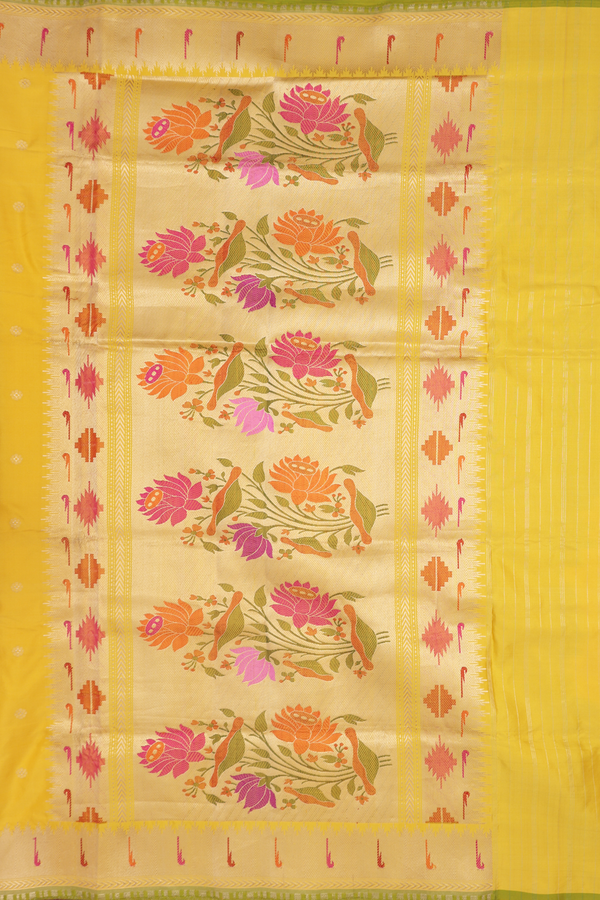 Banarasi Silk Saree In Royal Yellow With Floral Thread Butti