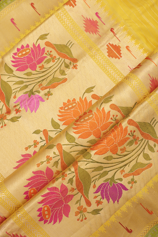 Banarasi Silk Saree In Royal Yellow With Floral Thread Butti