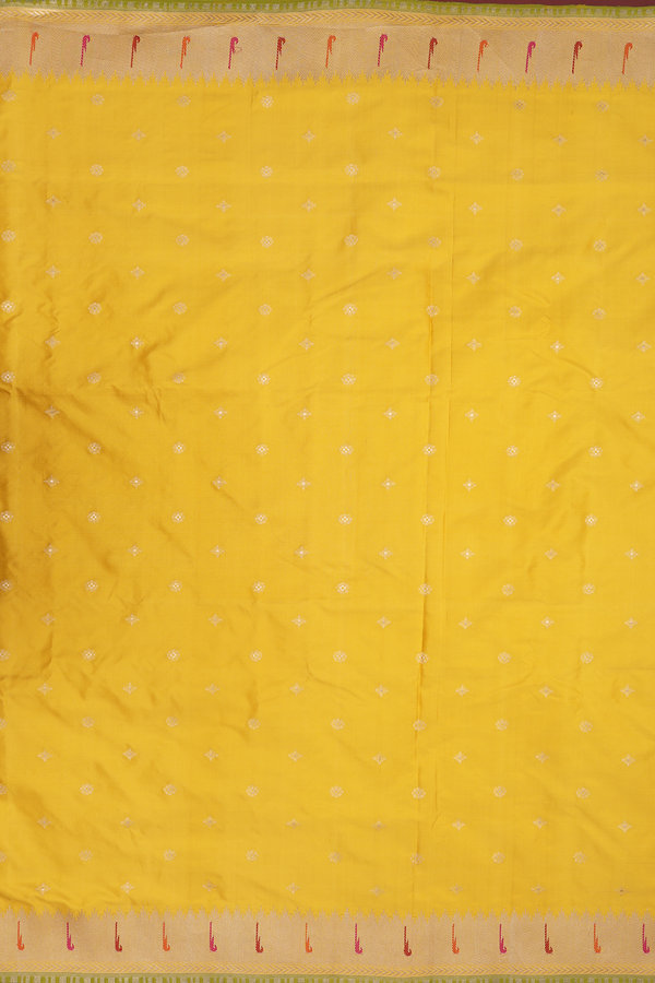 Banarasi Silk Saree In Royal Yellow With Floral Thread Butti