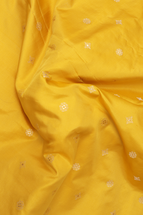 Banarasi Silk Saree In Royal Yellow With Floral Thread Butti