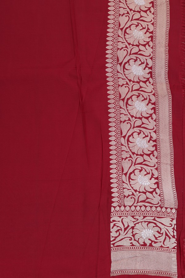 Banarasi Silk Saree In Ruby Red With Floral Design