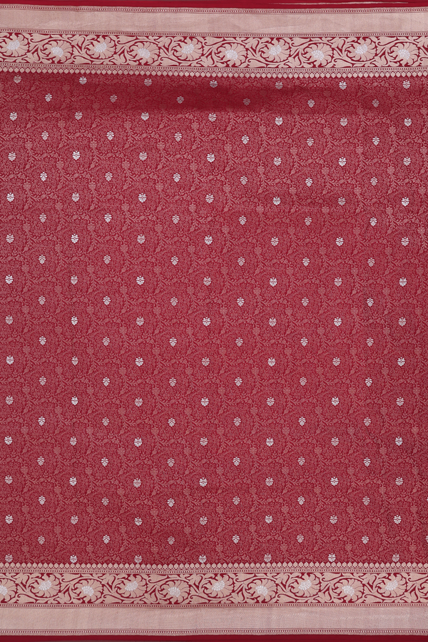 Banarasi Silk Saree In Ruby Red With Floral Design