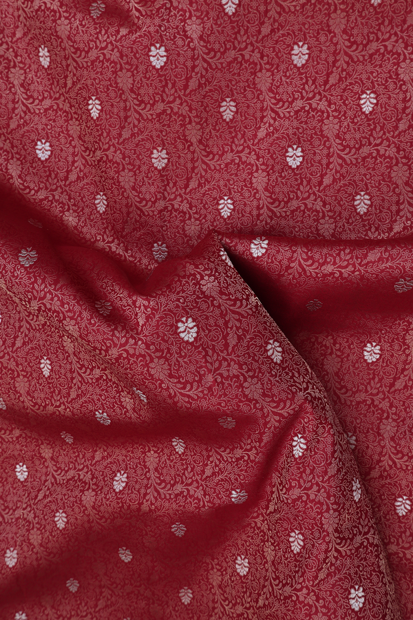 Banarasi Silk Saree In Ruby Red With Floral Design