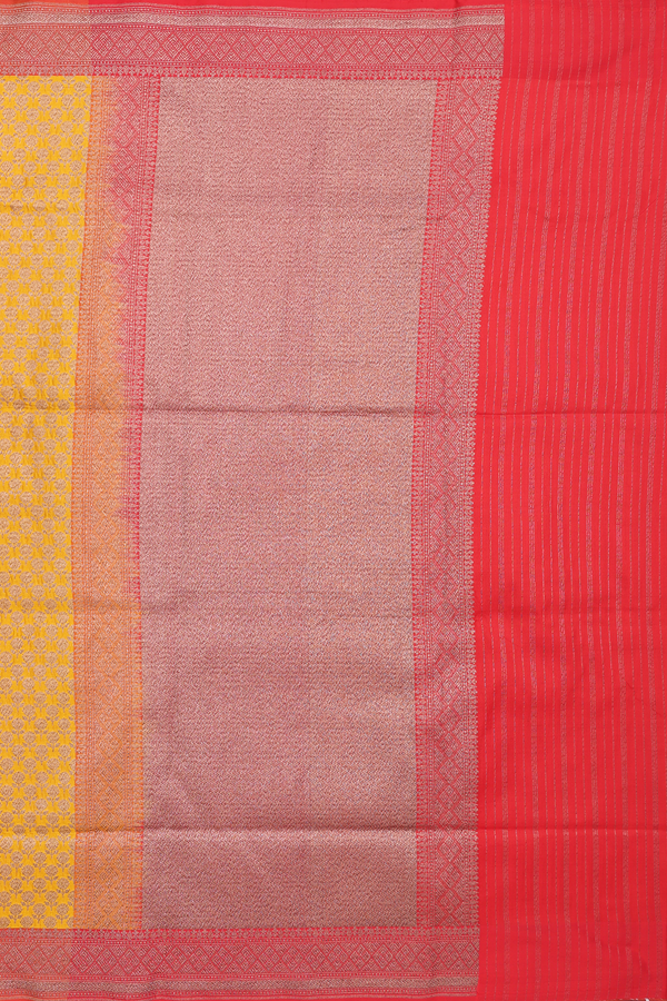 Banarasi Silk Saree In Saffron Yellow With Floral Design