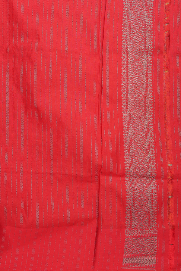 Banarasi Silk Saree In Saffron Yellow With Floral Design