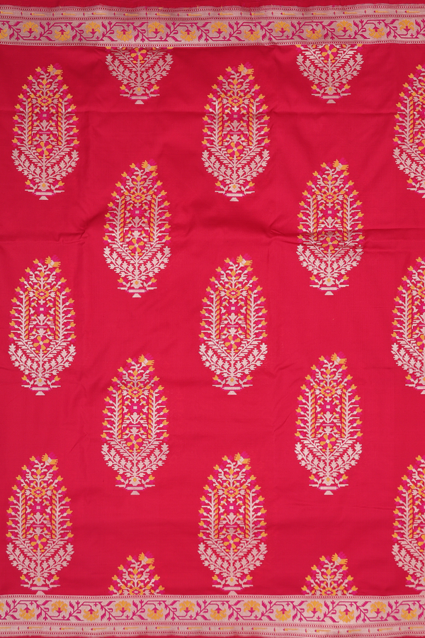 Banarasi Silk Saree In Scarlet Red With Allover Design