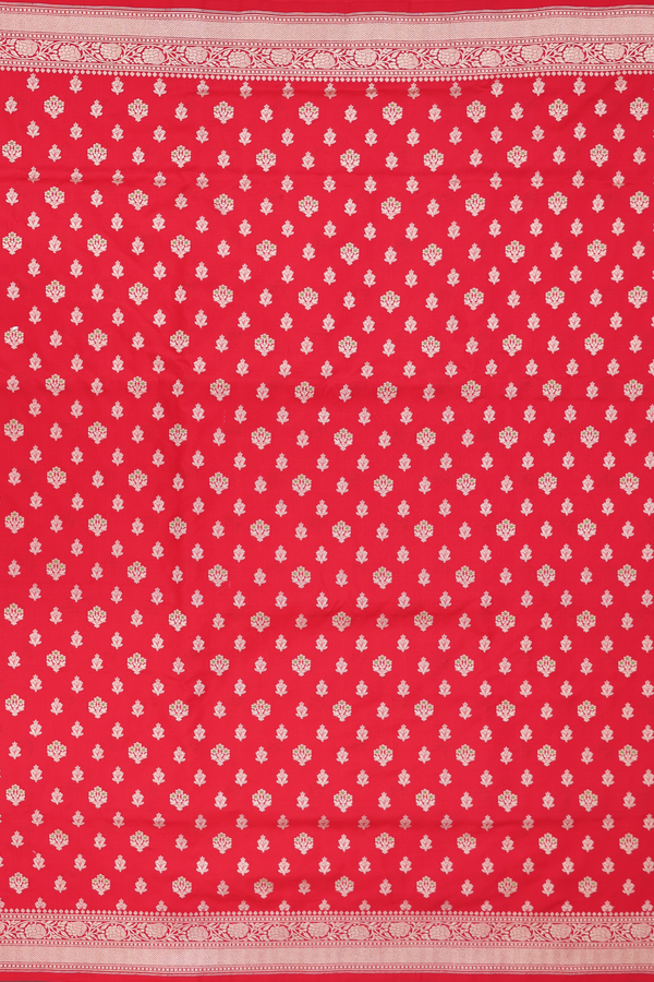Banarasi Silk Saree In Scarlet Red With Floral Buttas