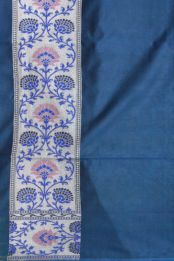 Banarasi Silk Saree In Shades Of Blue With Floral Design