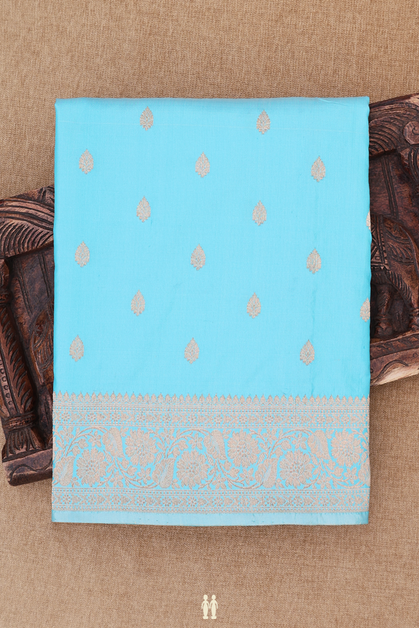 Banarasi Silk Saree In Sky Blue With Zari Buttas