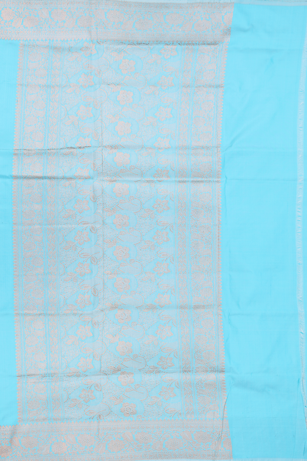 Banarasi Silk Saree In Sky Blue With Zari Buttas