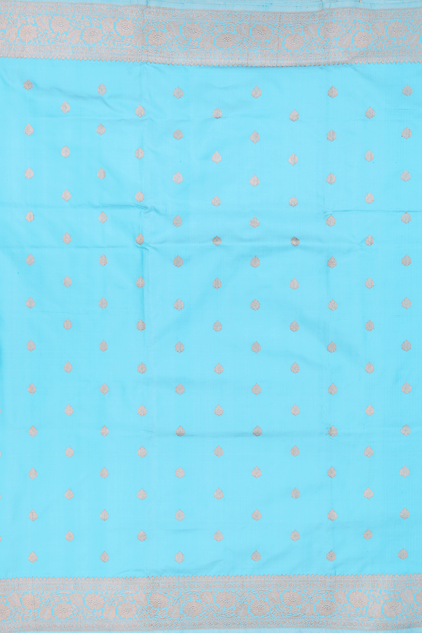 Banarasi Silk Saree In Sky Blue With Zari Buttas