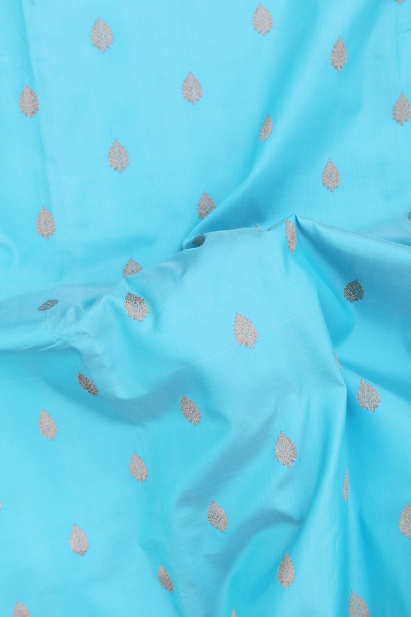 Banarasi Silk Saree In Sky Blue With Zari Buttas