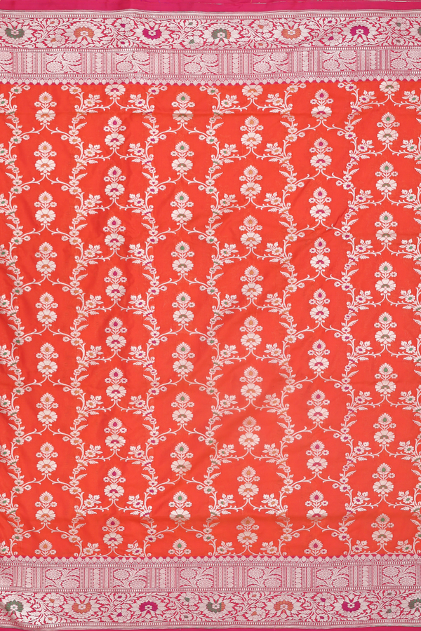 Banarasi Silk Saree In Spiced Orange With Floral Design