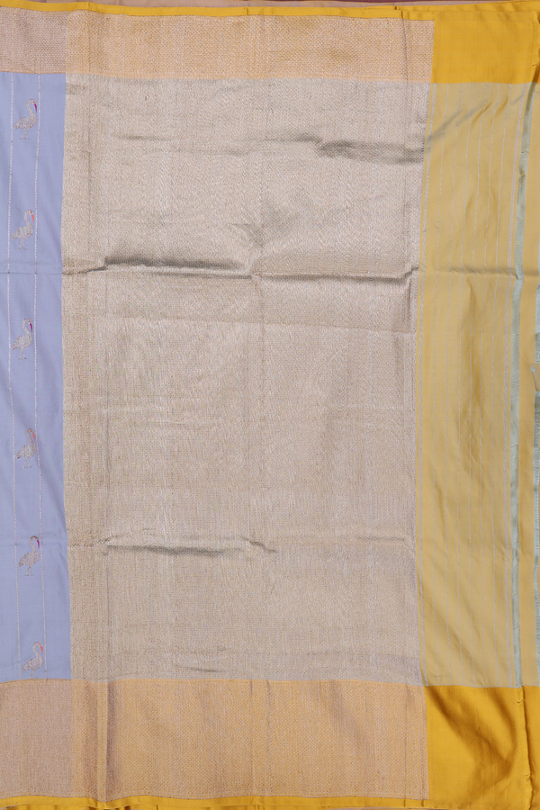 Banarasi Silk Saree In Steel Grey With Stripes Design