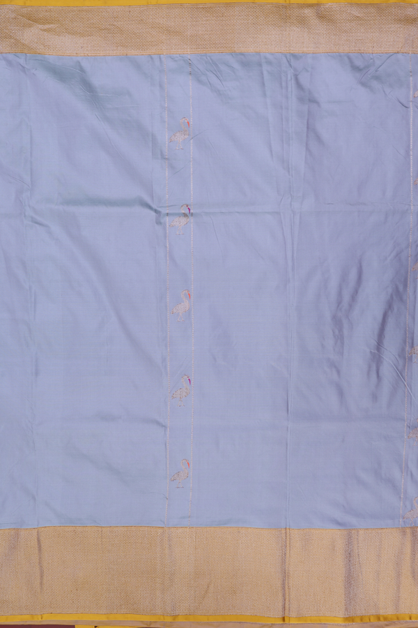 Banarasi Silk Saree In Steel Grey With Stripes Design