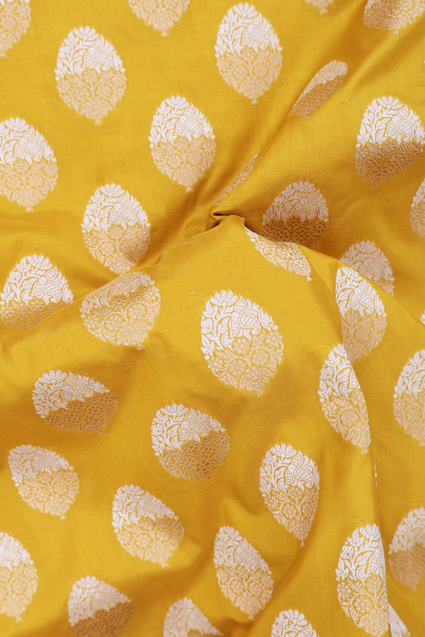 Banarasi Silk Saree In Sunflower Yellow With Floral Design