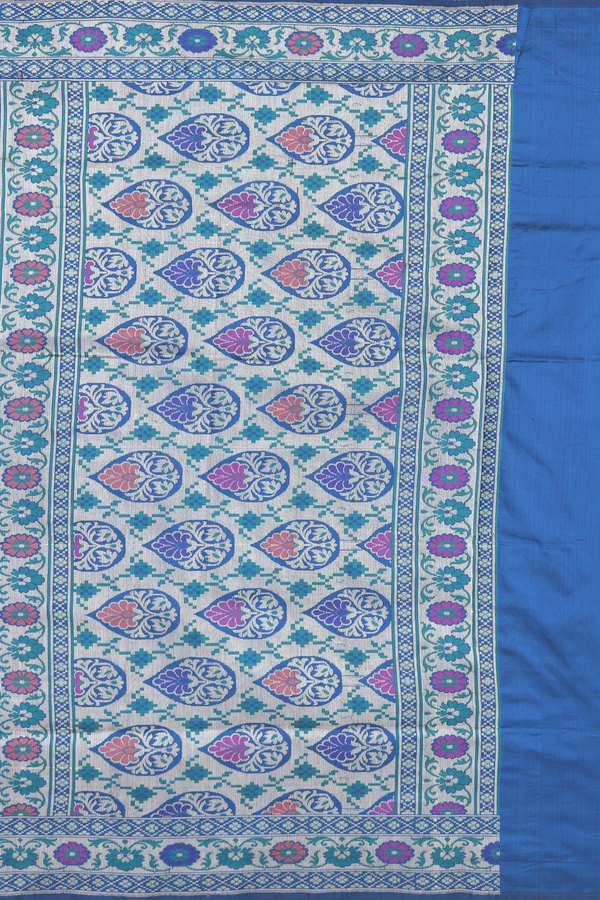 Banarasi Silk Saree In Teal Blue With Allover Design