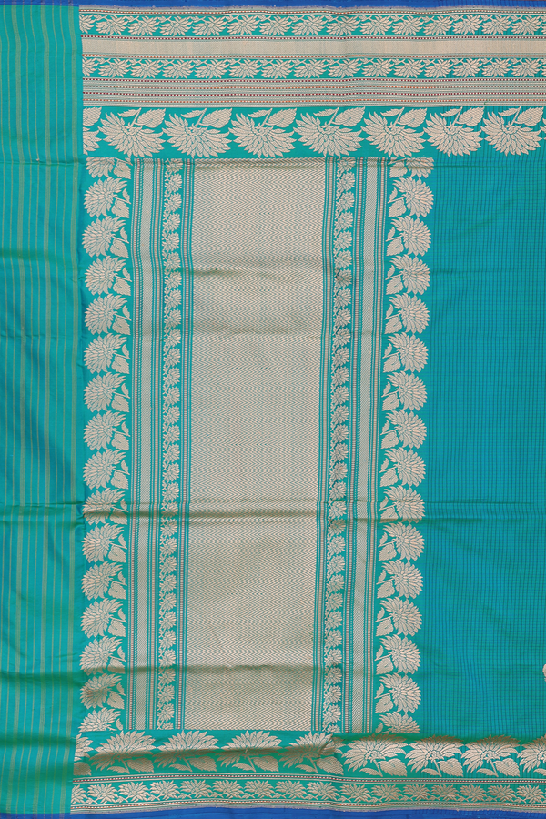 Banarasi Silk Saree In Teal Blue With Checks Design