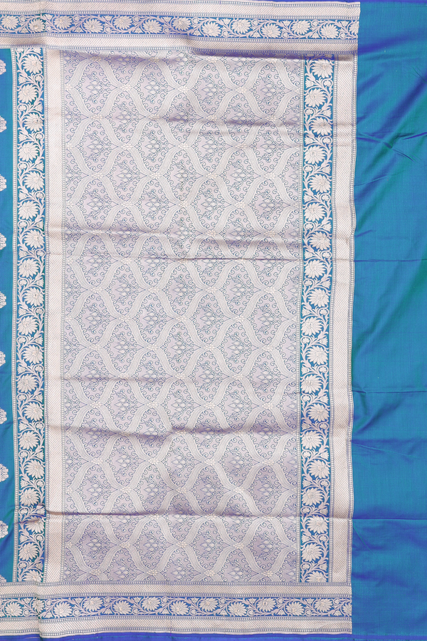 Banarasi Silk Saree In Teal Blue With Floral Buttas