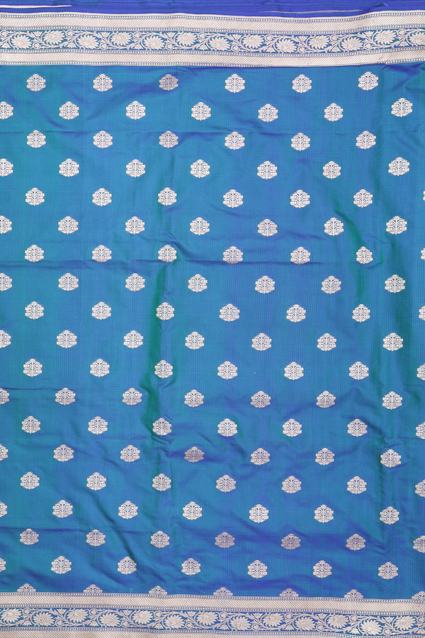 Banarasi Silk Saree In Teal Blue With Floral Buttas