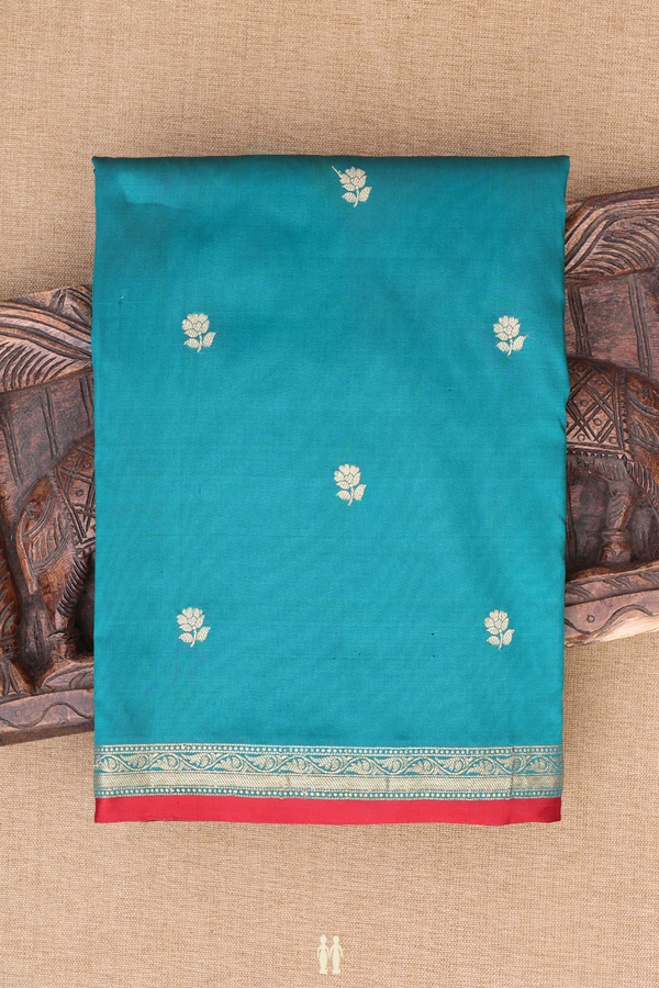 Banarasi Silk Saree In Teal Green With Floral Buttas