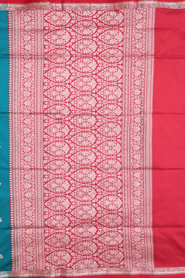 Banarasi Silk Saree In Teal Green With Floral Buttas
