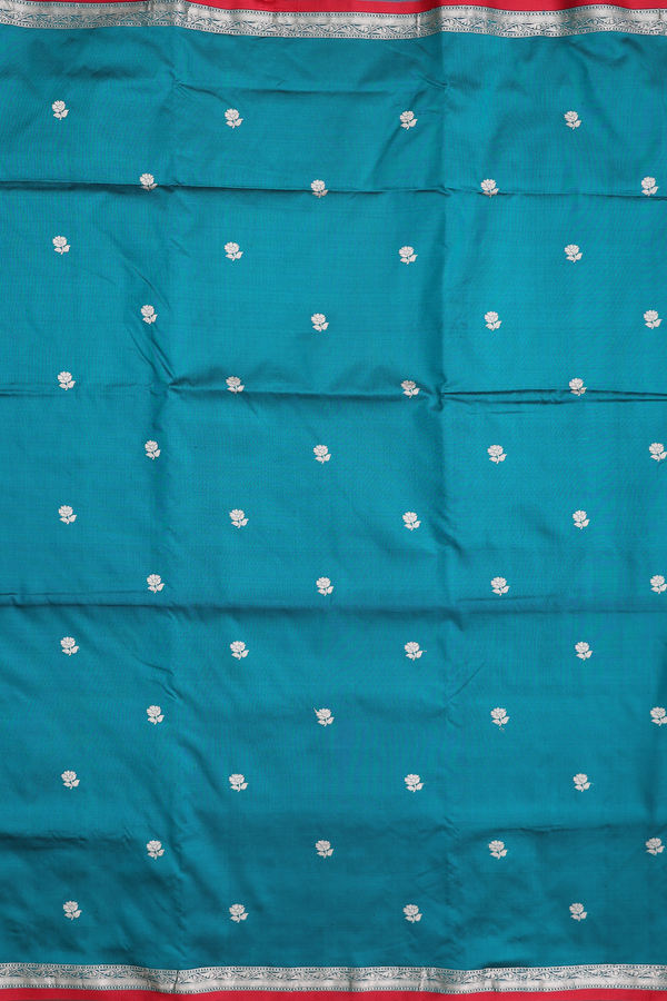 Banarasi Silk Saree In Teal Green With Floral Buttas