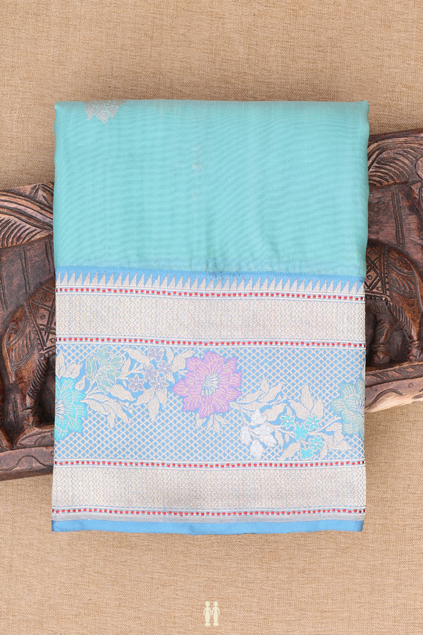 Banarasi Silk Saree In Turkish Blue With Diamond Design