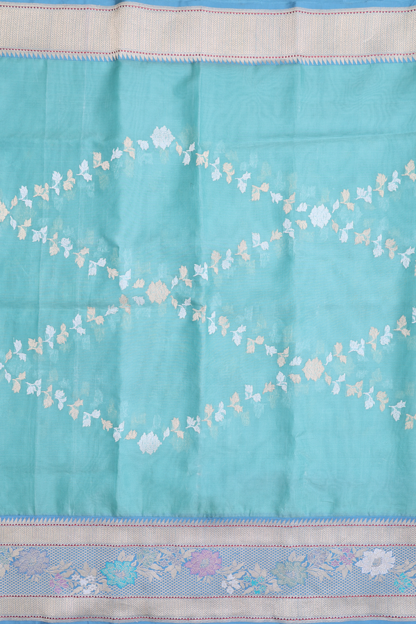 Banarasi Silk Saree In Turkish Blue With Diamond Design