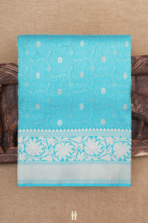 Banarasi Silk Saree In Turkish Blue With Floral Design