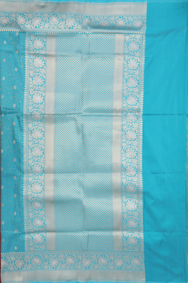 Banarasi Silk Saree In Turkish Blue With Floral Design